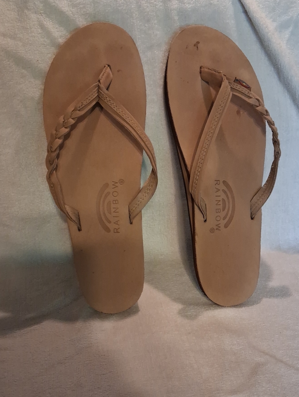 Rainbow Women's Braided Tan Leather Flip Flop Sandals